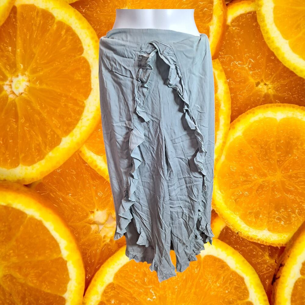 NWT Simplee Women's High Waisted Slit Hem Ruffle Trim Wide Leg Palazzo Size‎ L